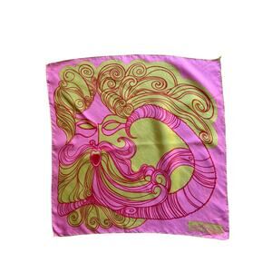 Giorgio Sant’Angelo Silk Scarf Pink Yellow Abstract Face Print 22" Retro Mod Art